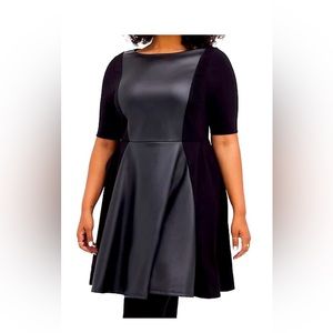 pleather skater dress Black Faux Leather Sleeveless Skater Dress